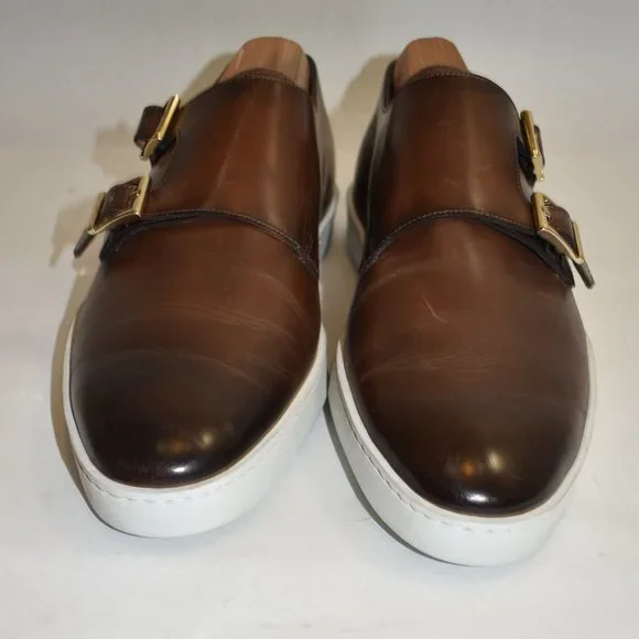 SANTONI Freemont Double Monk StrapLoafer Shoe Size 7.5 D US Brown